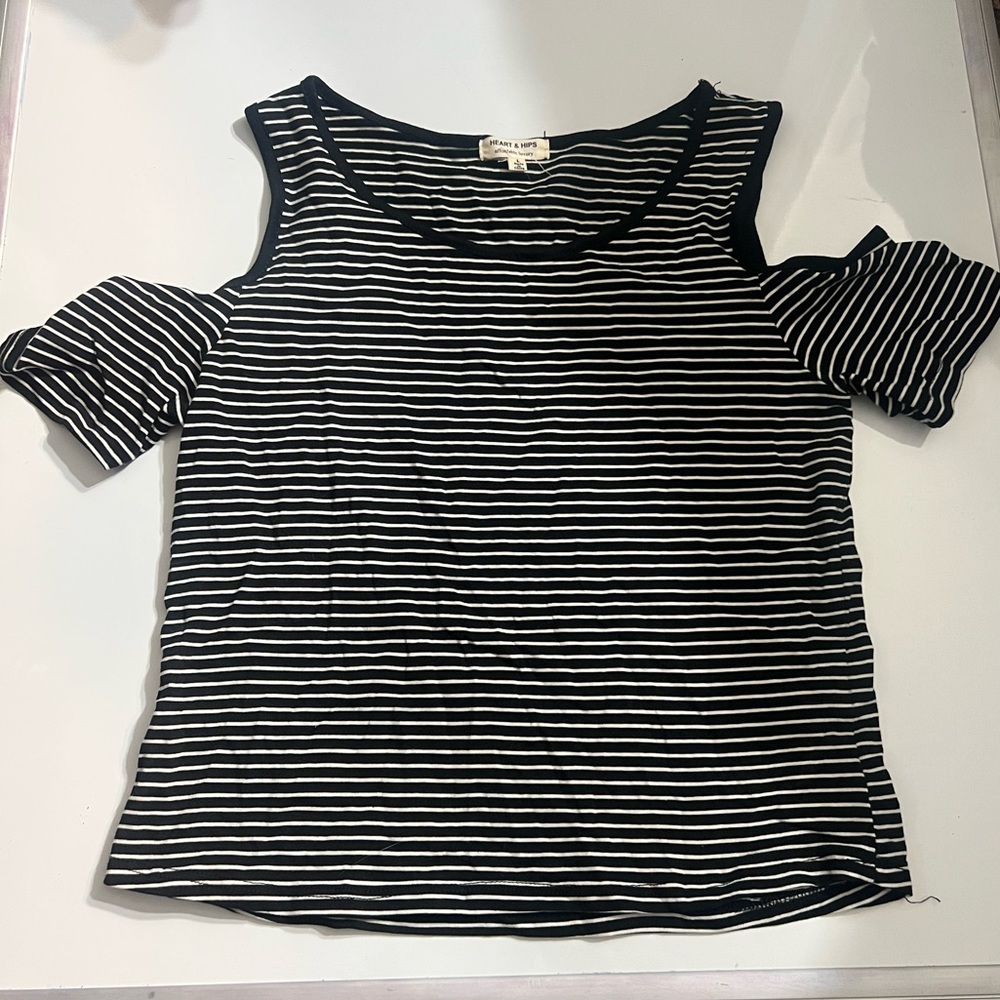 Heart & Hips off the shoulder stripped shirt!
